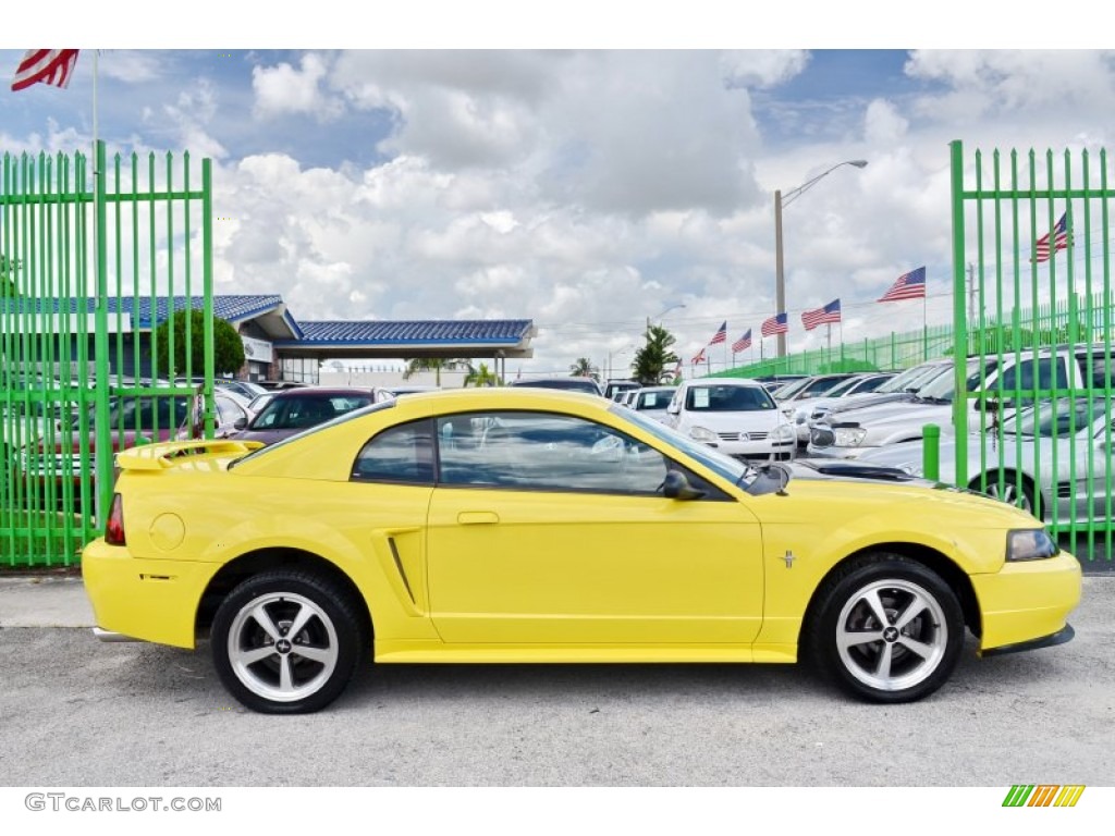 2002 Mustang V6 Coupe - Zinc Yellow / Medium Graphite photo #8