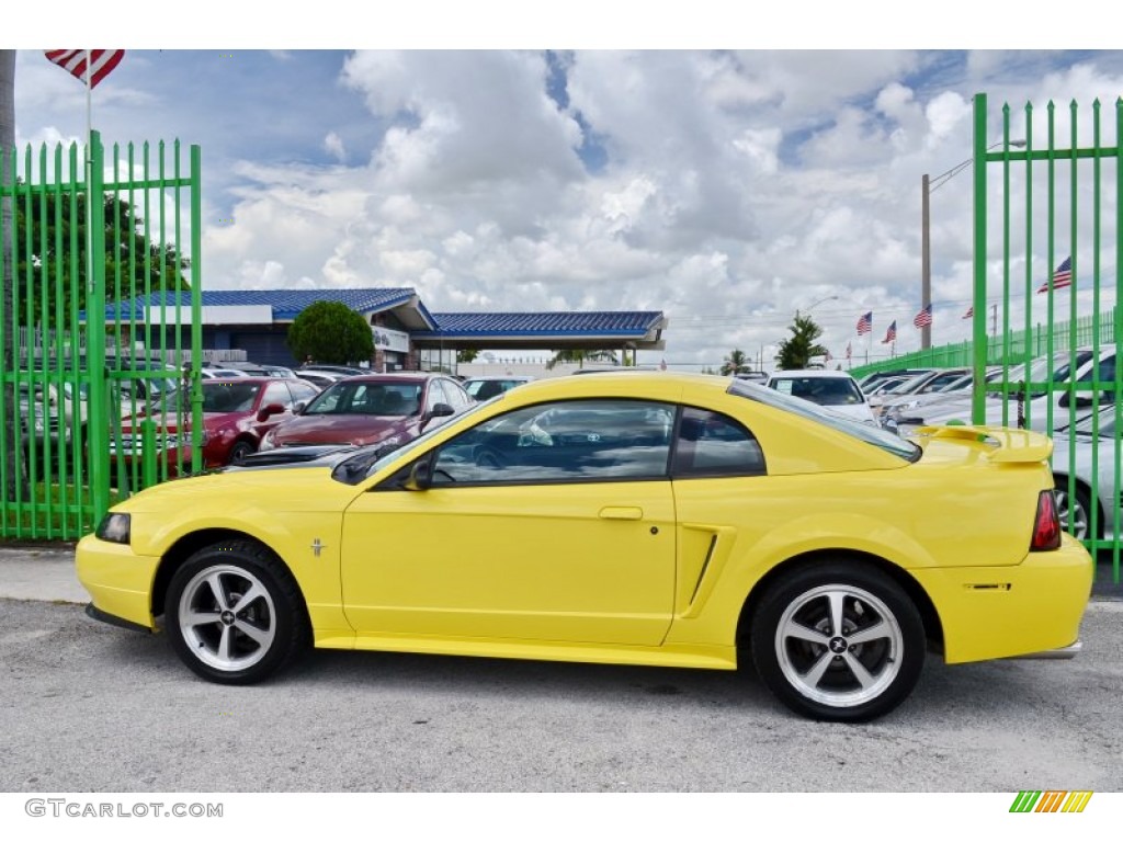 2002 Mustang V6 Coupe - Zinc Yellow / Medium Graphite photo #46