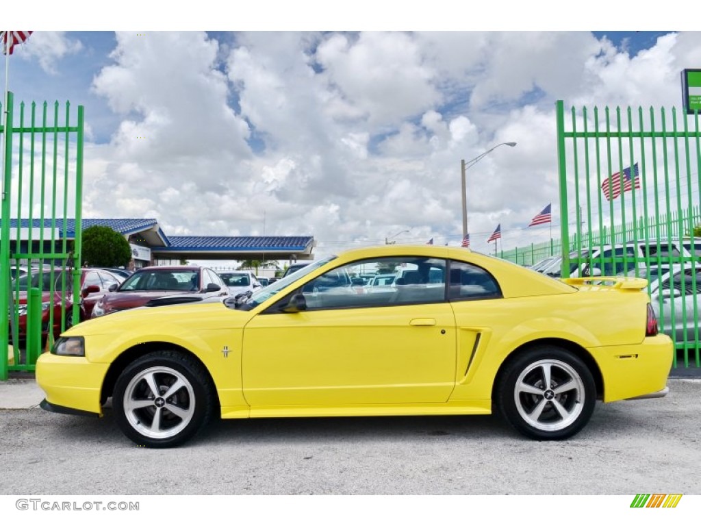 2002 Mustang V6 Coupe - Zinc Yellow / Medium Graphite photo #47
