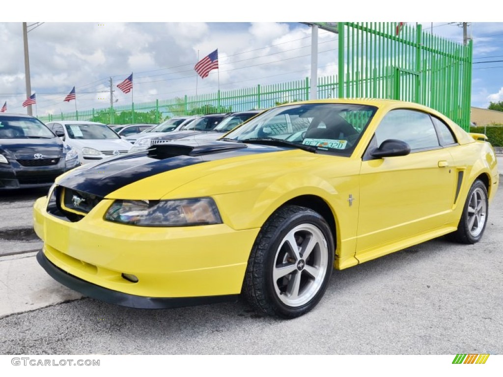 2002 Mustang V6 Coupe - Zinc Yellow / Medium Graphite photo #48