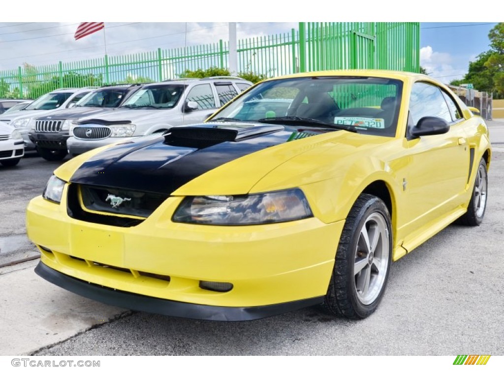 2002 Mustang V6 Coupe - Zinc Yellow / Medium Graphite photo #49