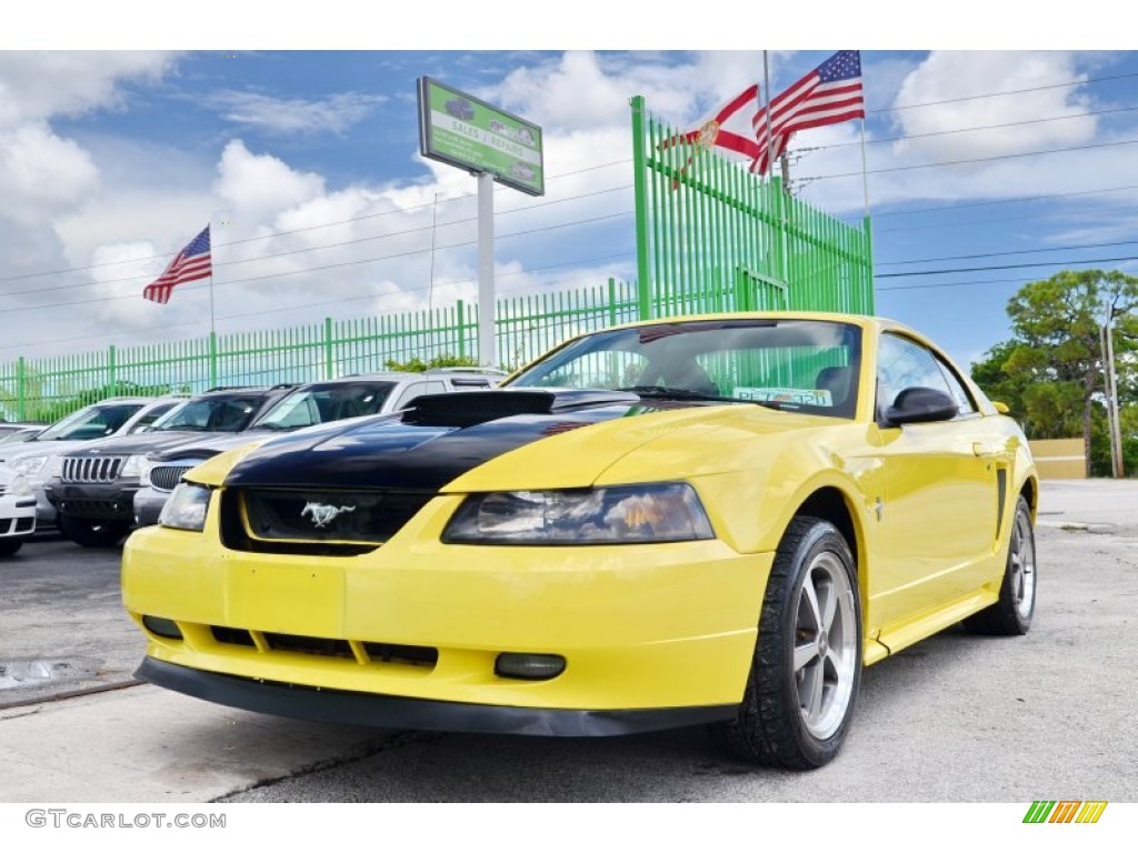 2002 Mustang V6 Coupe - Zinc Yellow / Medium Graphite photo #50