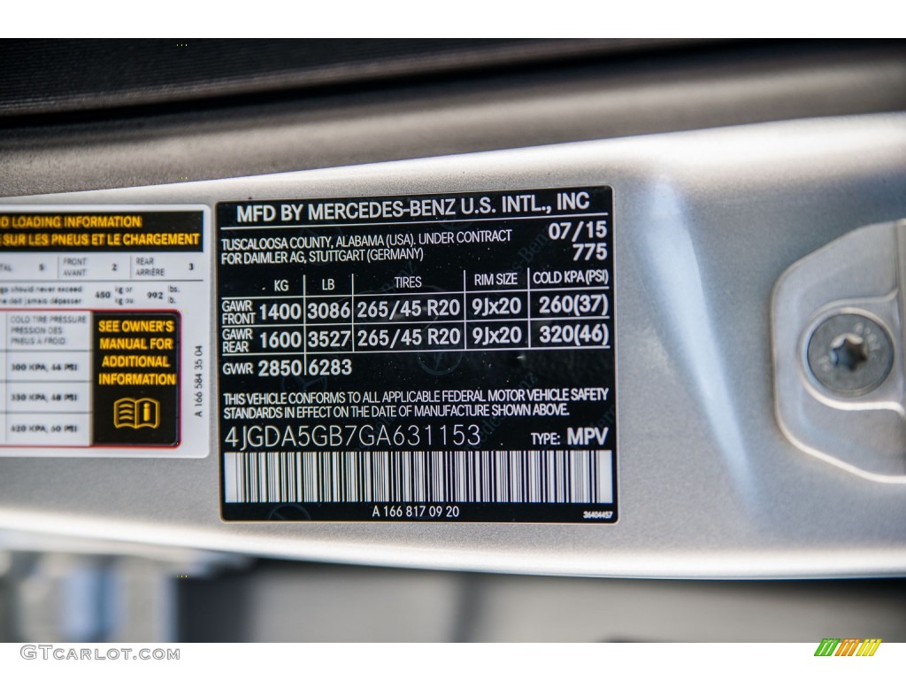 2016 GLE Color Code 775 for Iridium Silver Metallic Photo #106403034