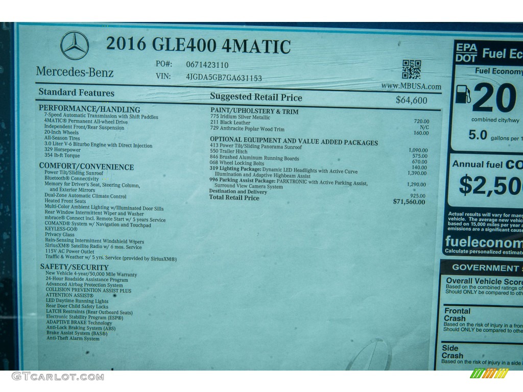 2016 Mercedes-Benz GLE 400 4Matic Window Sticker Photo #106403154
