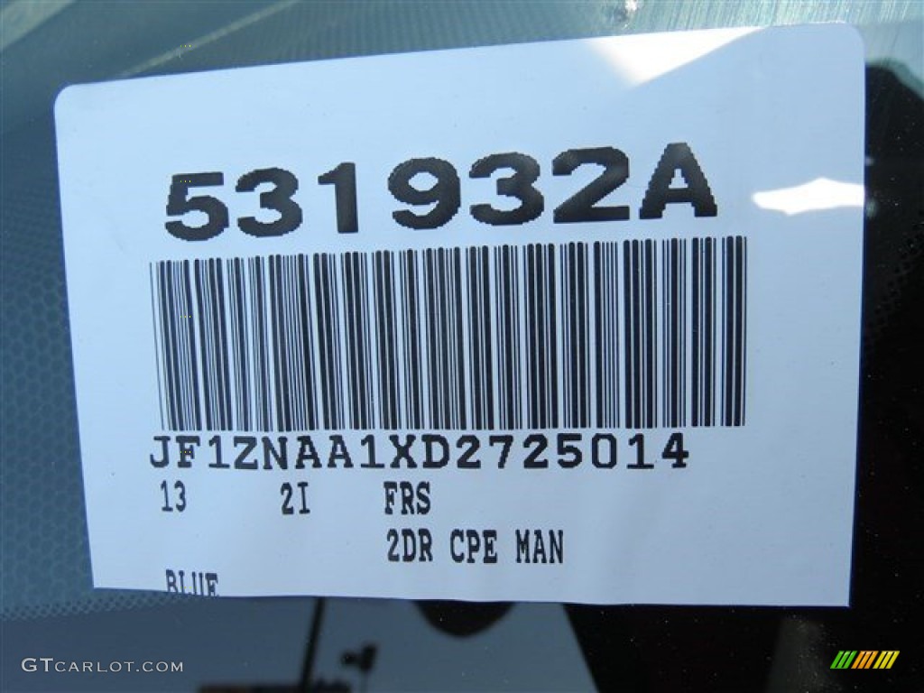 2013 FR-S Sport Coupe - Ultramarine Blue / Black/Red Accents photo #22
