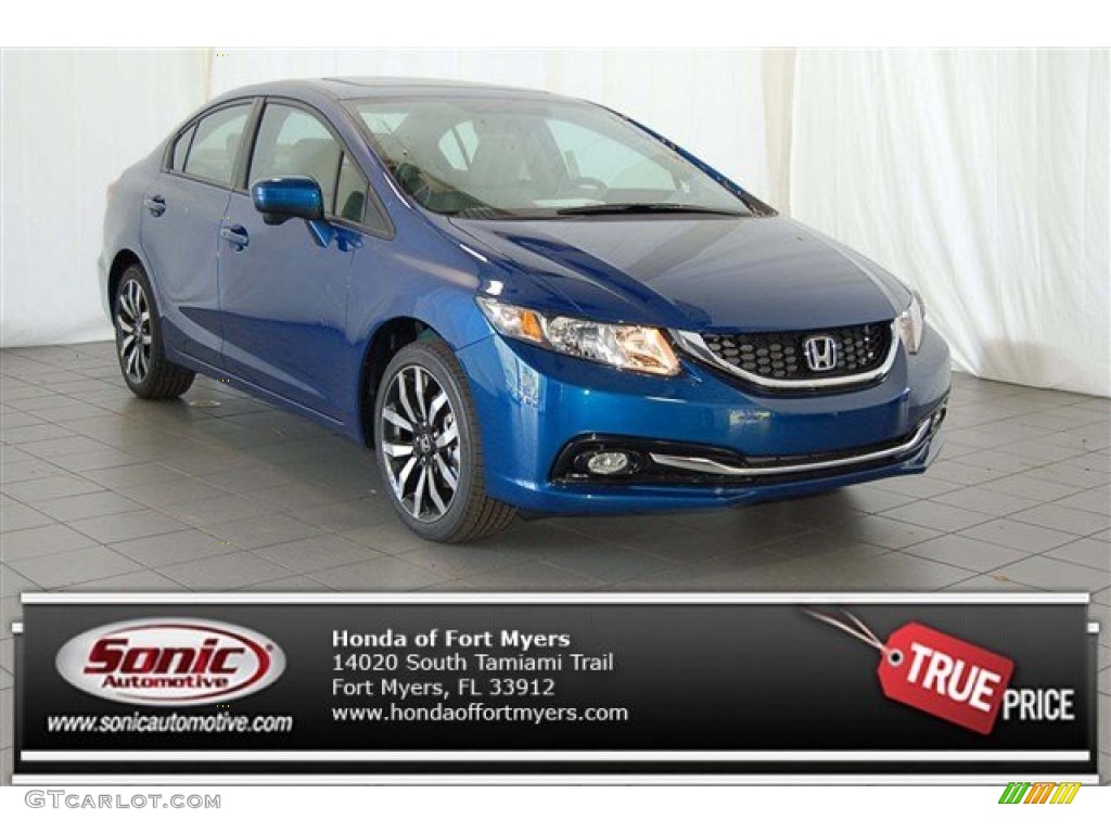 2015 Civic EX-L Sedan - Dyno Blue Pearl / Gray photo #1