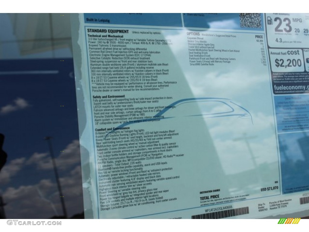 2016 Porsche Cayenne Diesel Window Sticker Photo #106430229