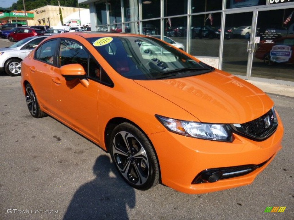 2014 Civic Si Sedan - Orange Fire Pearl / Black/Red photo #2