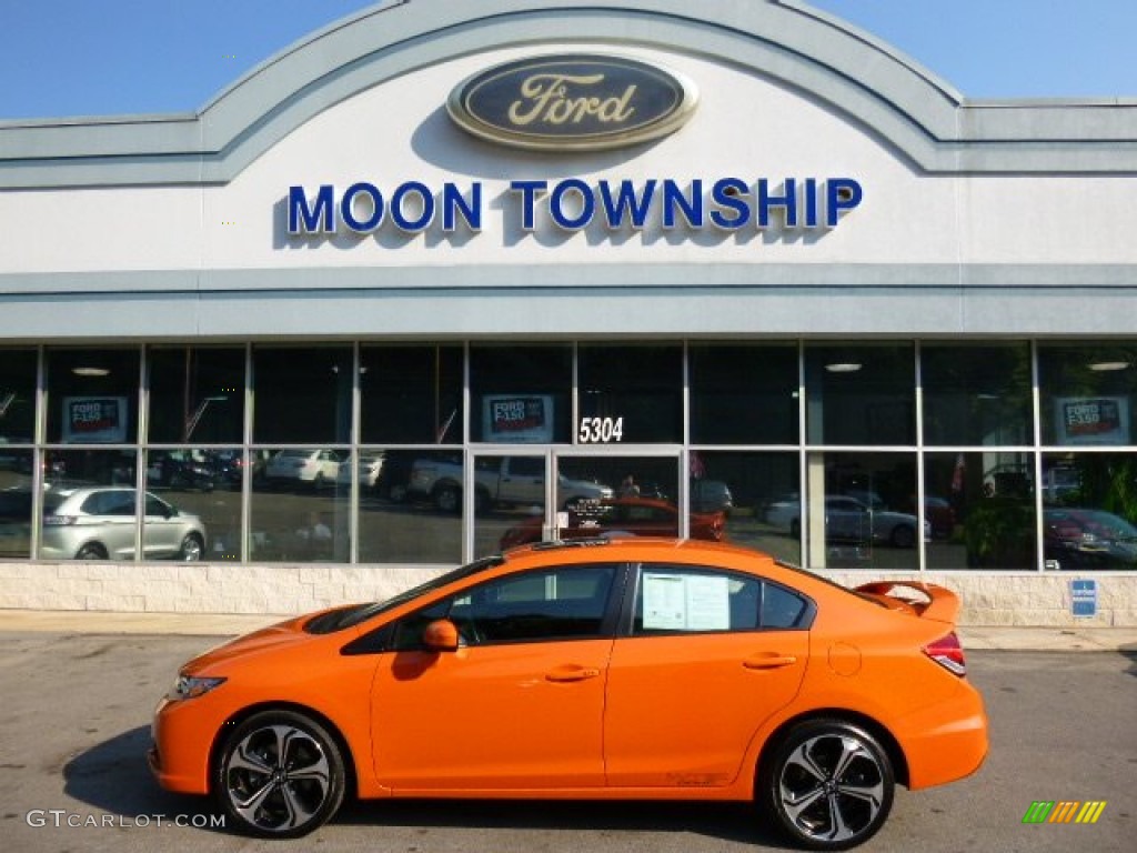 2014 Civic Si Sedan - Orange Fire Pearl / Black/Red photo #7
