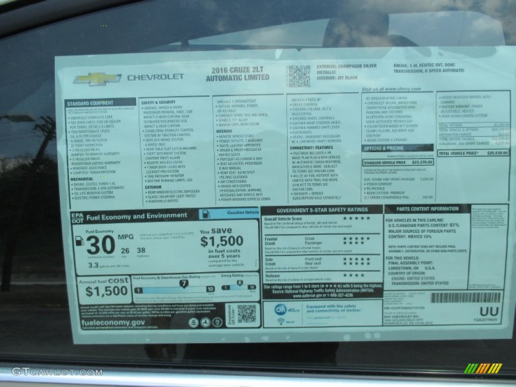 2016 Chevrolet Cruze Limited LT Window Sticker Photos