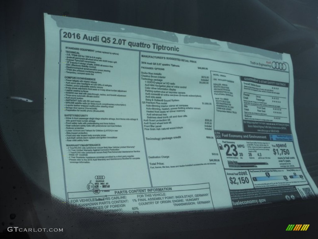 2016 Q5 2.0 TFSI Premium quattro - Scuba Blue Metallic / Chestnut Brown photo #9