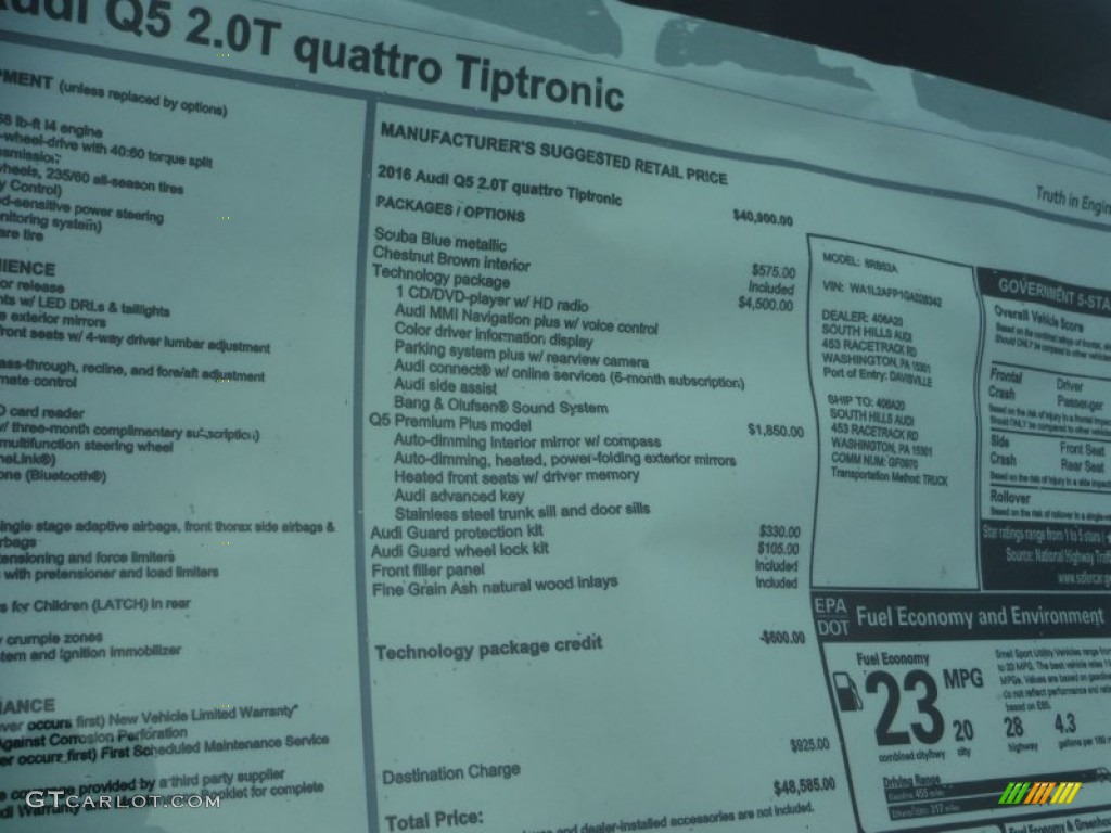2016 Q5 2.0 TFSI Premium quattro - Scuba Blue Metallic / Chestnut Brown photo #10