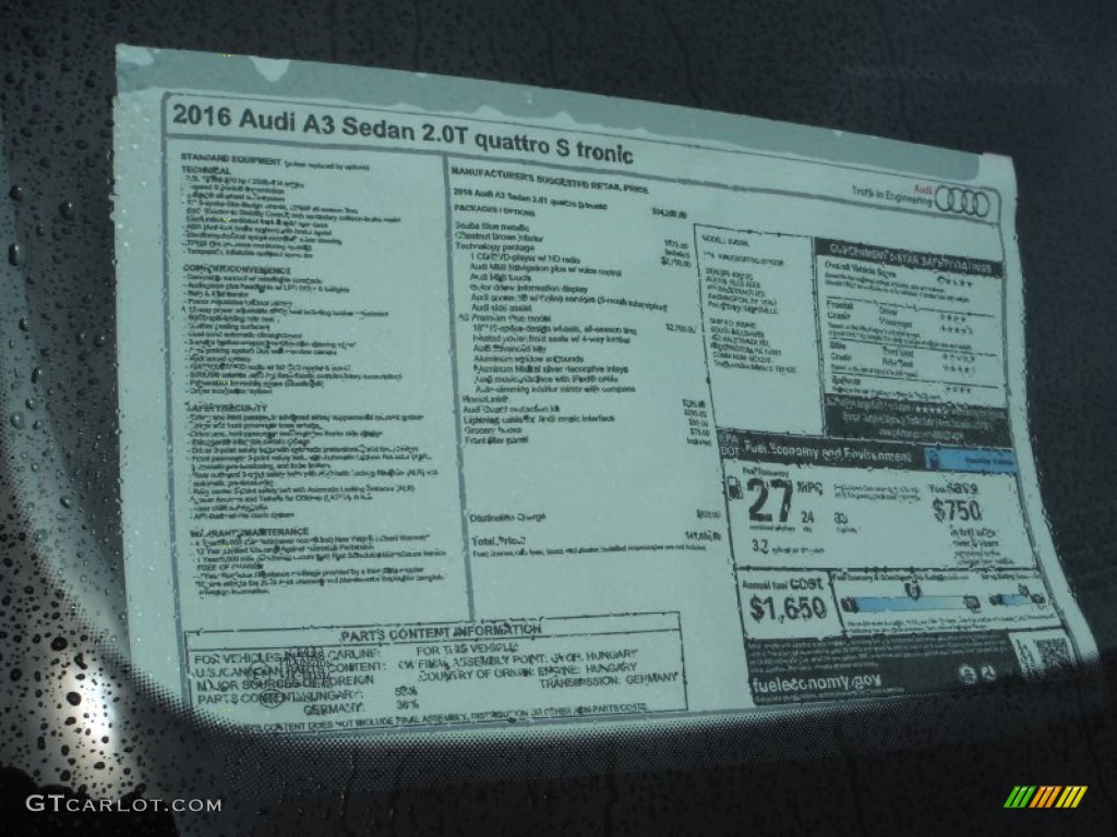 2016 Audi A3 2.0 Premium Plus quattro Window Sticker Photo #106449094
