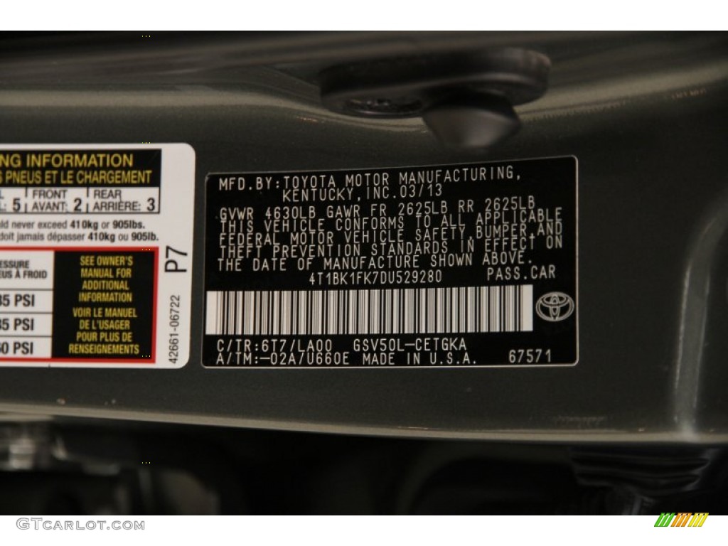 2013 Toyota Camry XLE V6 Color Code Photos