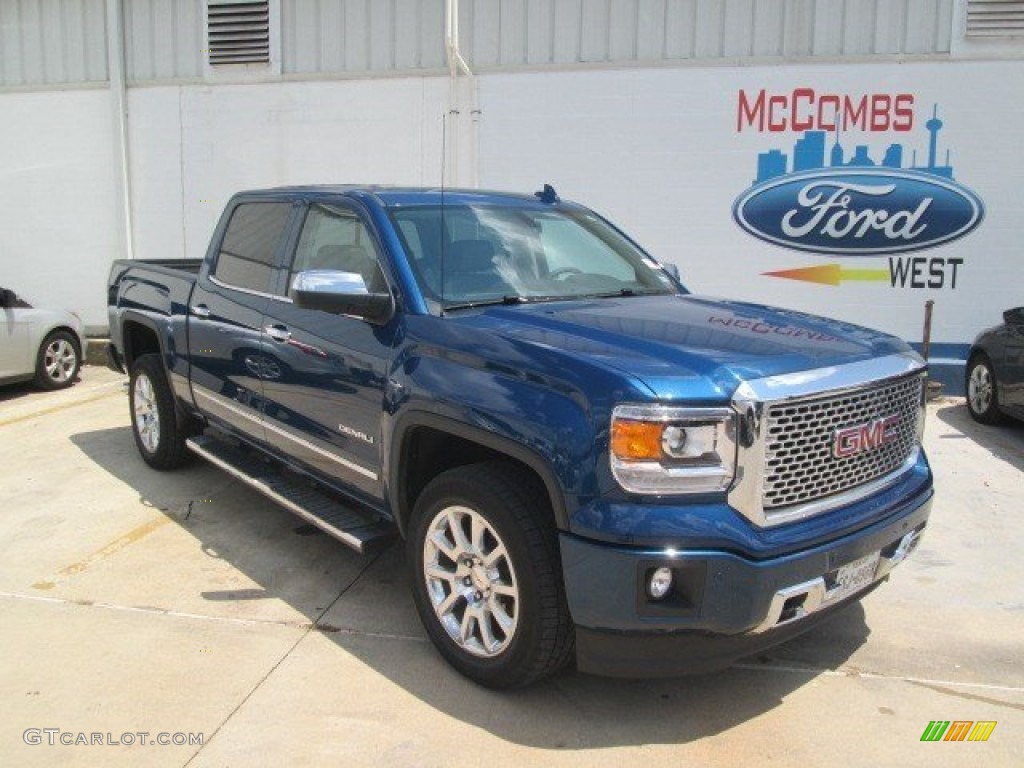 2015 Sierra 1500 Denali Crew Cab - Stone Blue Metallic / Cocoa/Dune photo #1