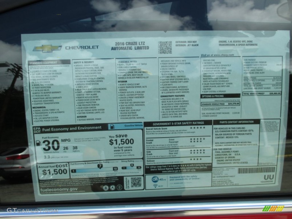 2016 Chevrolet Cruze Limited LTZ Window Sticker Photos