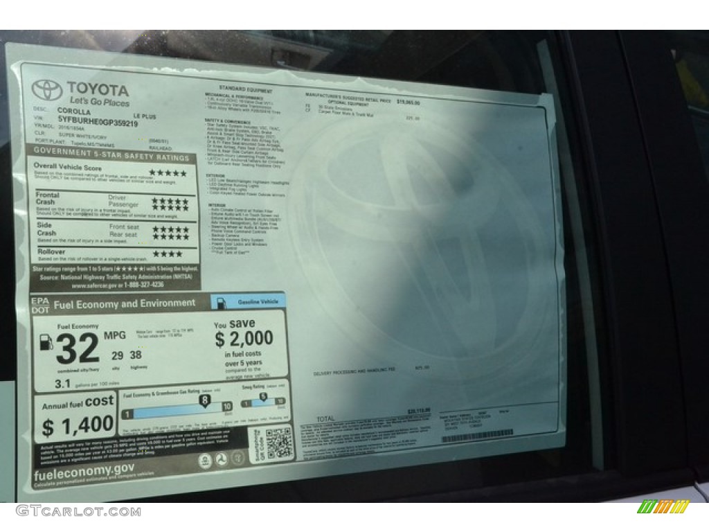 2016 Toyota Corolla LE Plus Window Sticker Photo #106479952