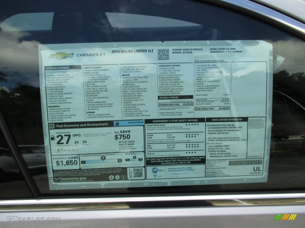 2016 Chevrolet Malibu Limited LT Window Sticker Photos