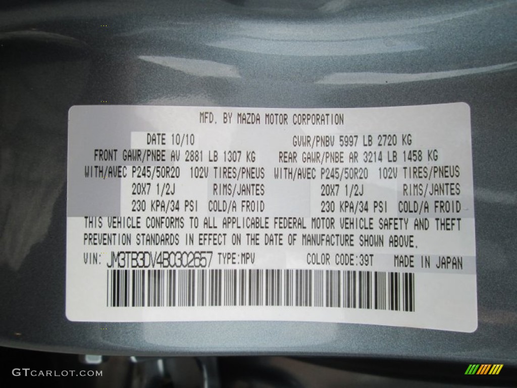 2011 CX-9 Grand Touring AWD - Dolphin Gray Mica / Black photo #30