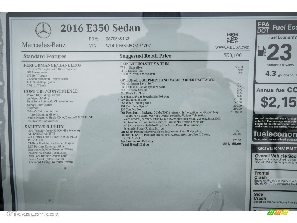 2016 Mercedes-Benz E 350 Sedan Window Sticker Photo #106512403