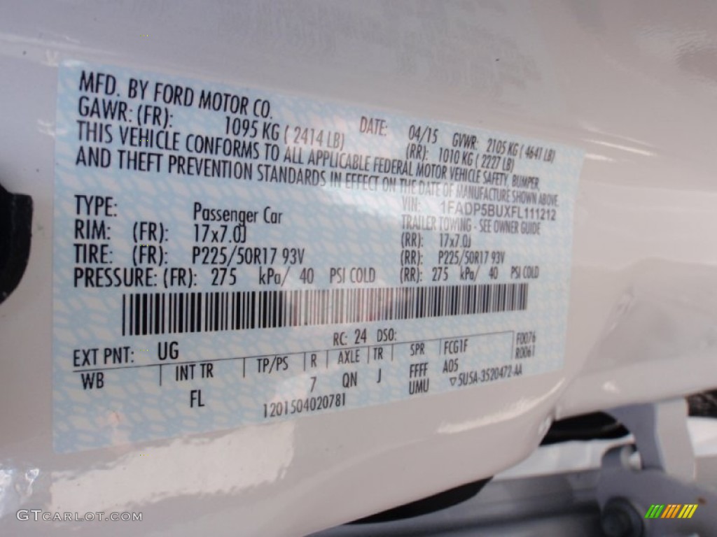2015 C-Max Color Code UG for White Platinum Tricoat Photo #106518538