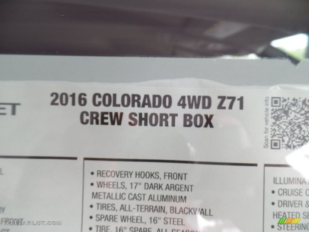 2016 Chevrolet Colorado Z71 Crew Cab 4x4 Window Sticker Photo #106536796