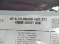2016 Laser Blue Chevrolet Colorado Z71 Crew Cab 4x4  photo #67
