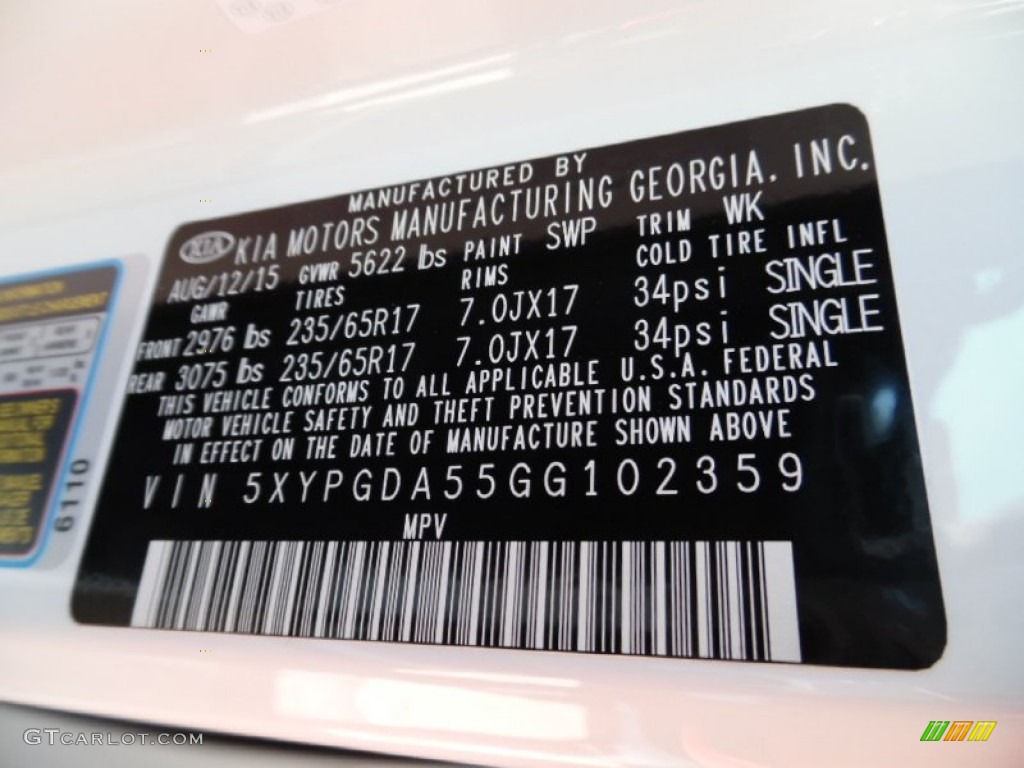 2016 Sorento Color Code SWP for Snow White Pearl Photo #106539860