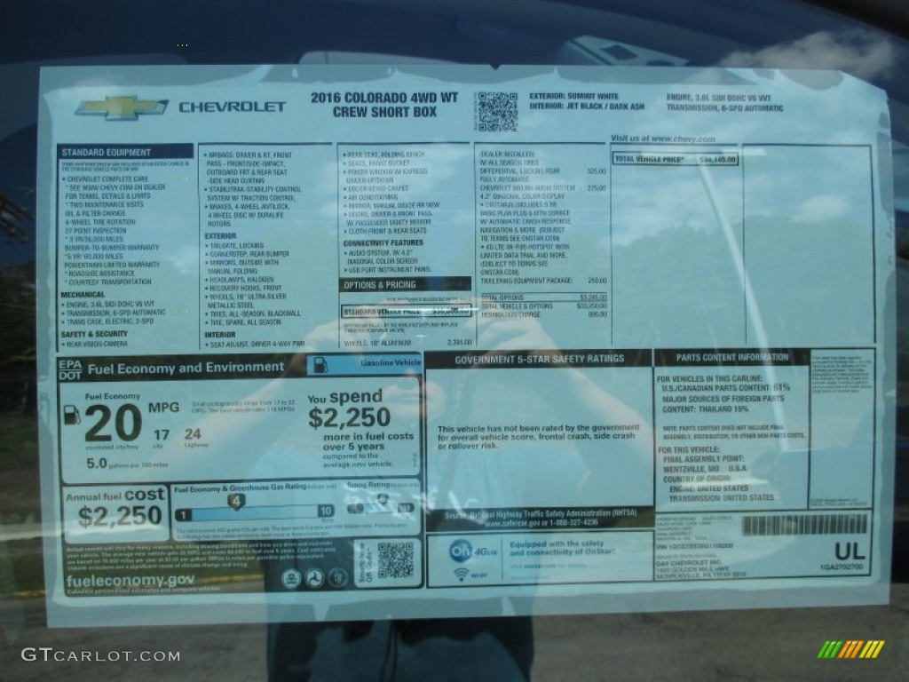 2016 Chevrolet Colorado WT Crew Cab 4x4 Window Sticker Photos