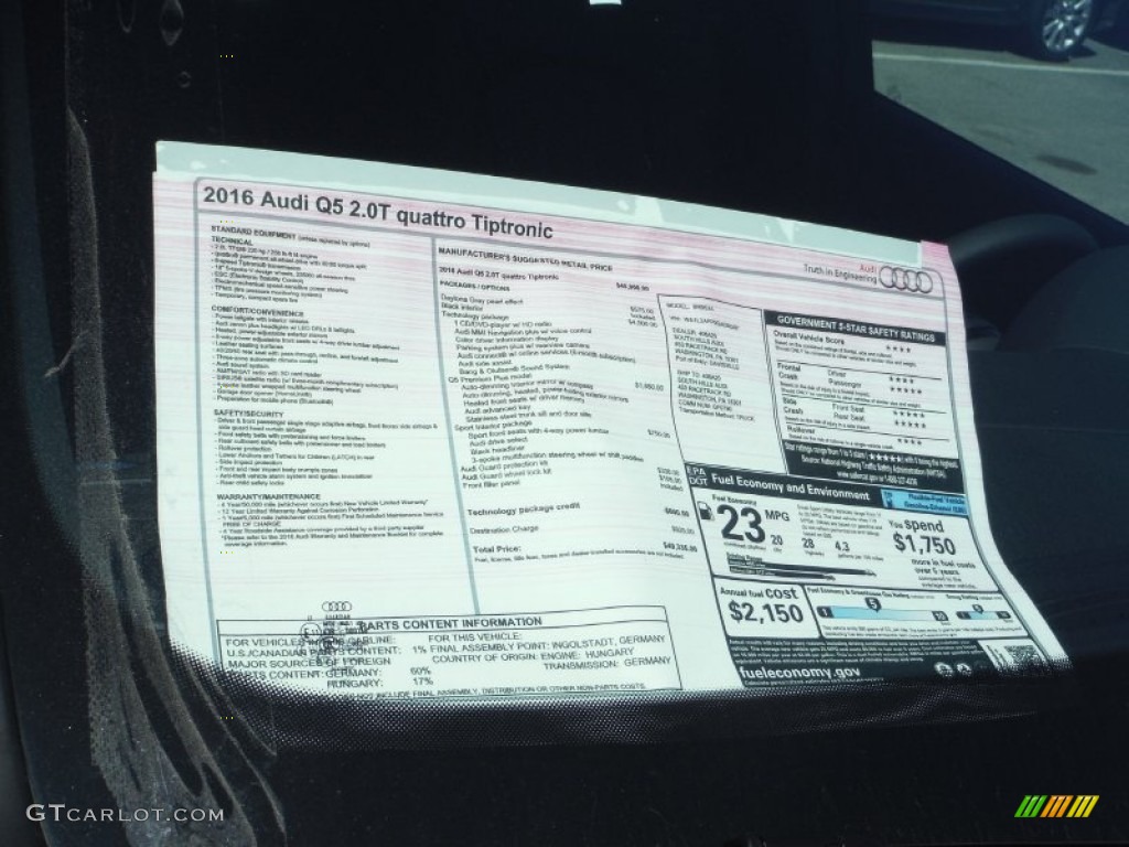 2016 Audi Q5 2.0 TFSI Premium quattro Window Sticker Photo #106550200