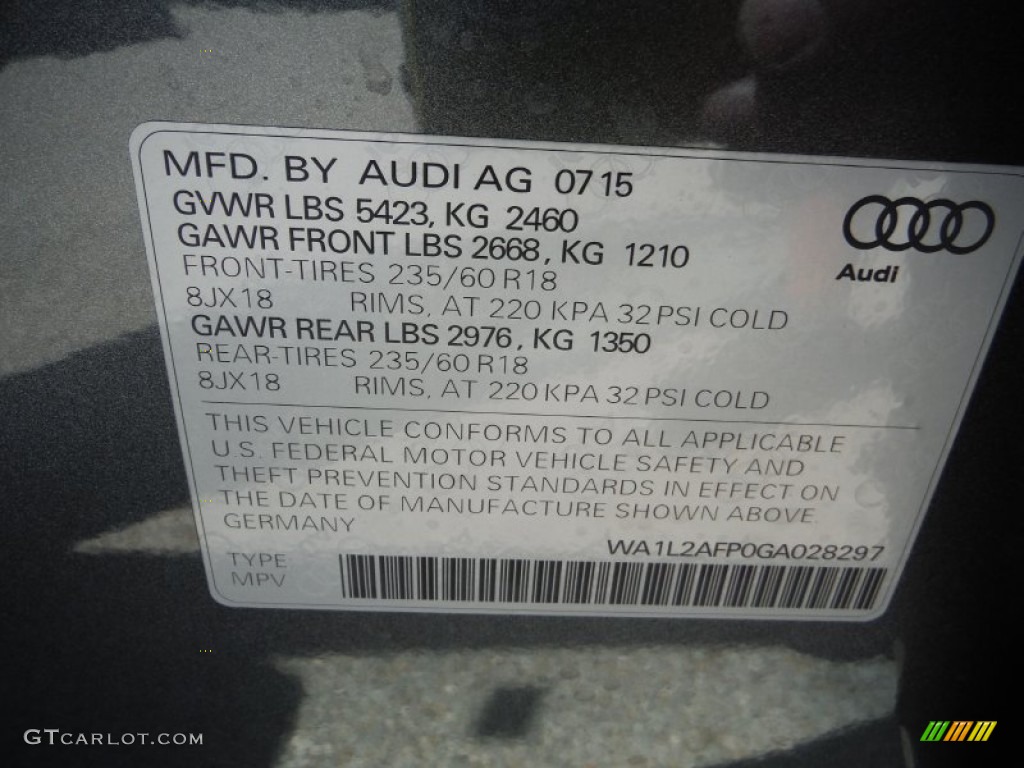 2016 Q5 2.0 TFSI Premium quattro - Daytona Gray Pearl / Black photo #40