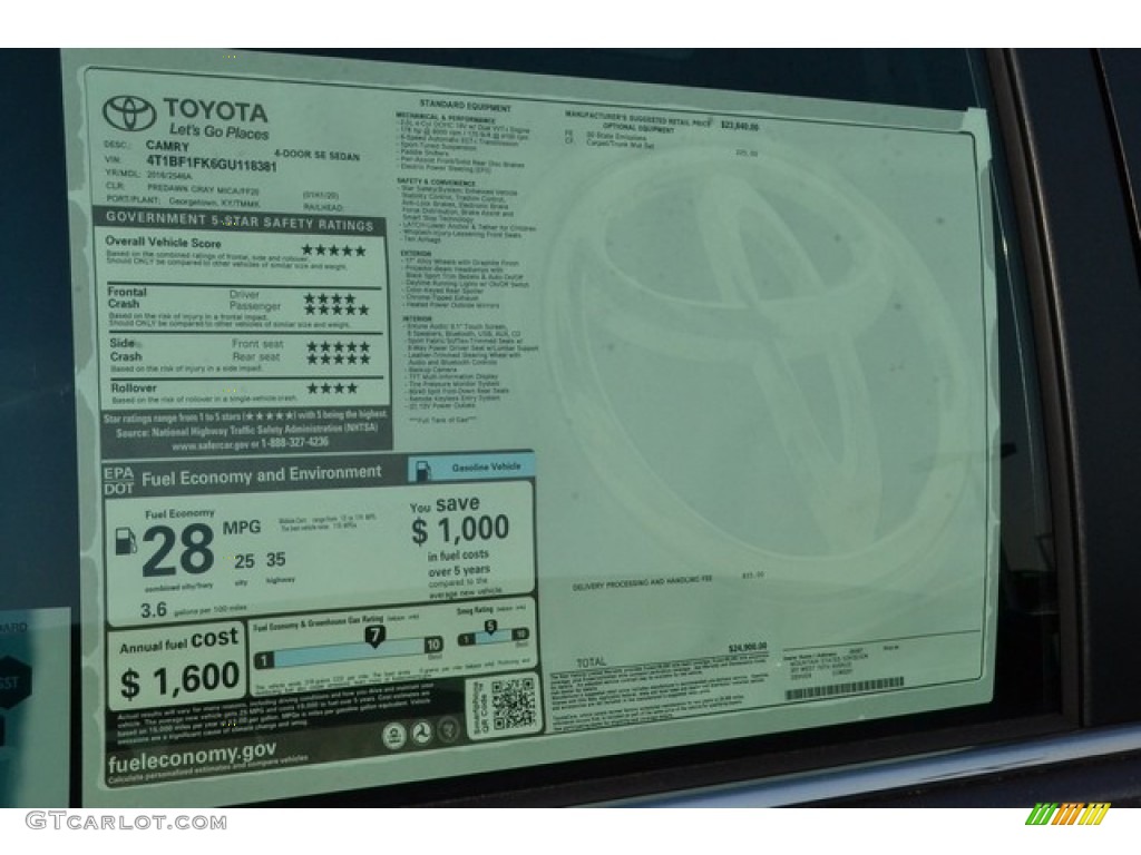 2016 Toyota Camry SE Window Sticker Photo #106552735