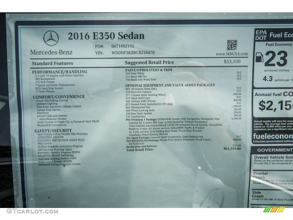 2016 Mercedes-Benz E 350 Sedan Window Sticker Photo #106564183