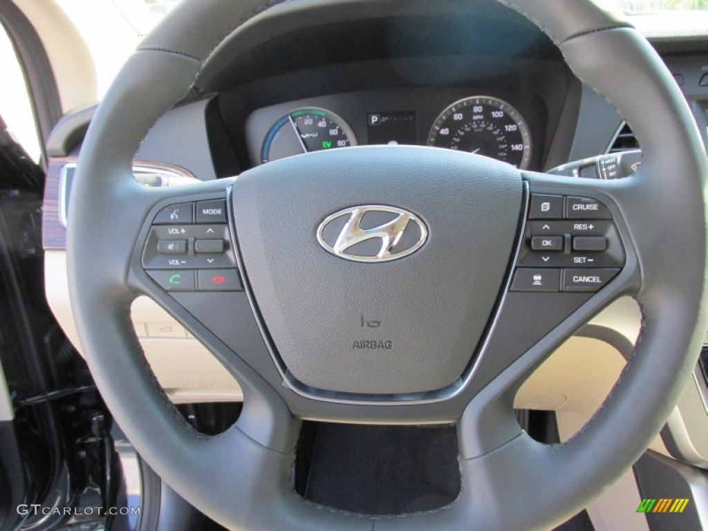 2016 Sonata Hybrid Limited - Eclipse Black / Beige photo #33