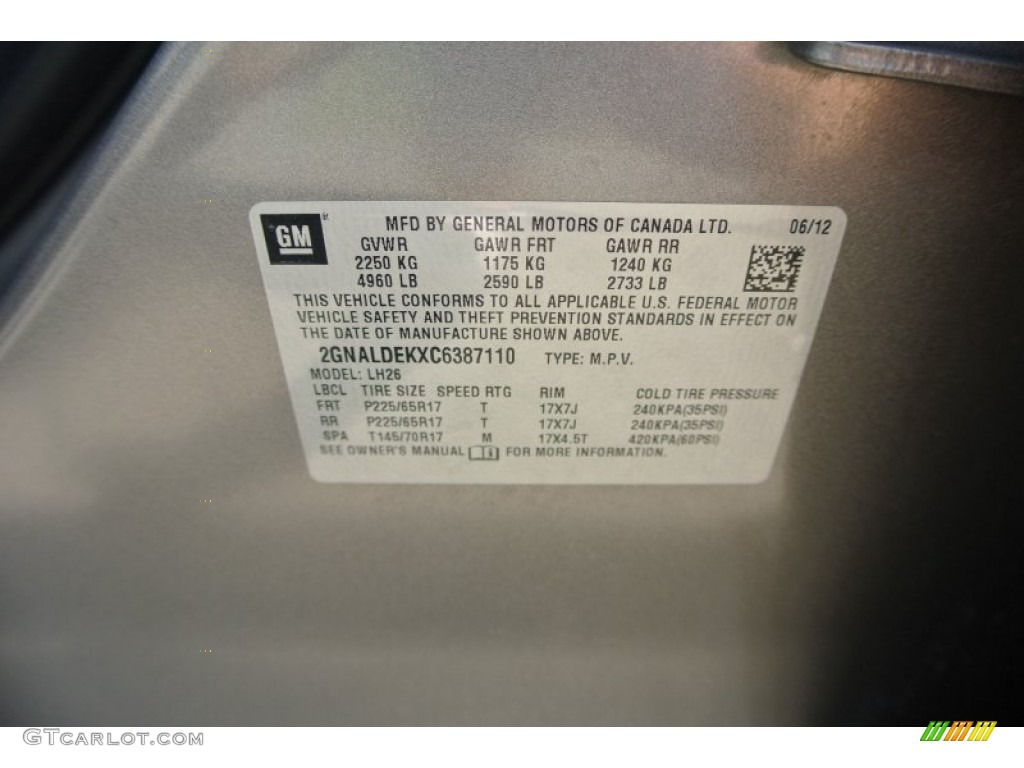 2012 Equinox LT - Graystone Metallic / Light Titanium/Jet Black photo #25