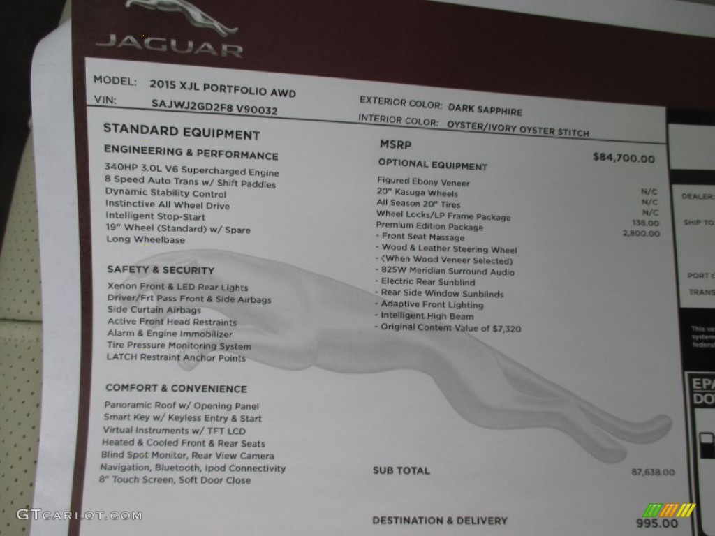 2015 Jaguar XJ XJL Portfolio Window Sticker Photo #106628965