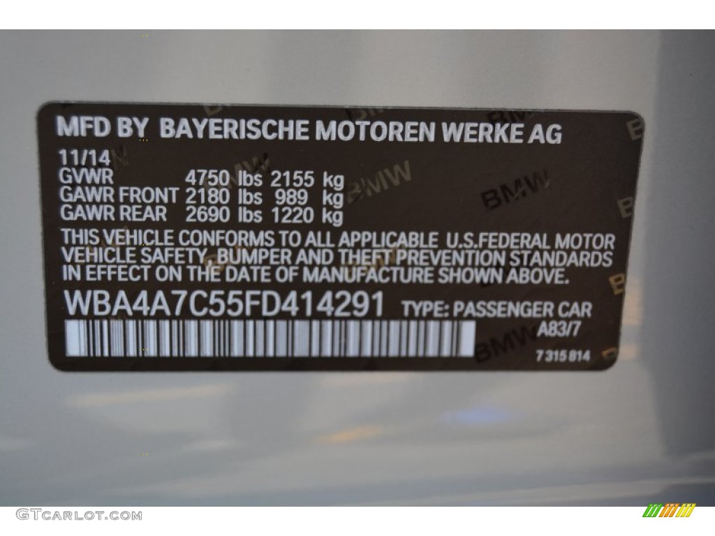 2015 4 Series Color Code A83 for Glacier Silver Metallic Photo #106640035