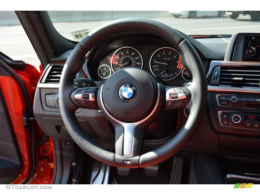 2015 BMW 3 Series 335i xDrive Sedan Coral Red/Black Steering Wheel Photo #106640335