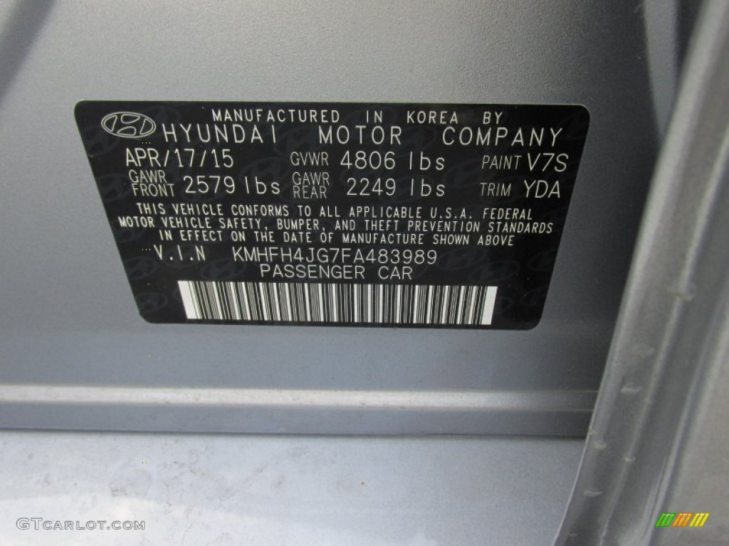 2015 Azera Color Code V7S for Pewter Gray Metallic Photo #106653100