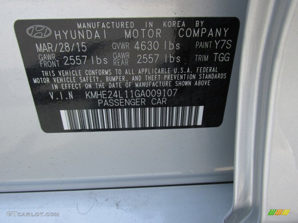 2016 Sonata Hybrid Color Code Y7S for Starlight Silver Photo #106654832