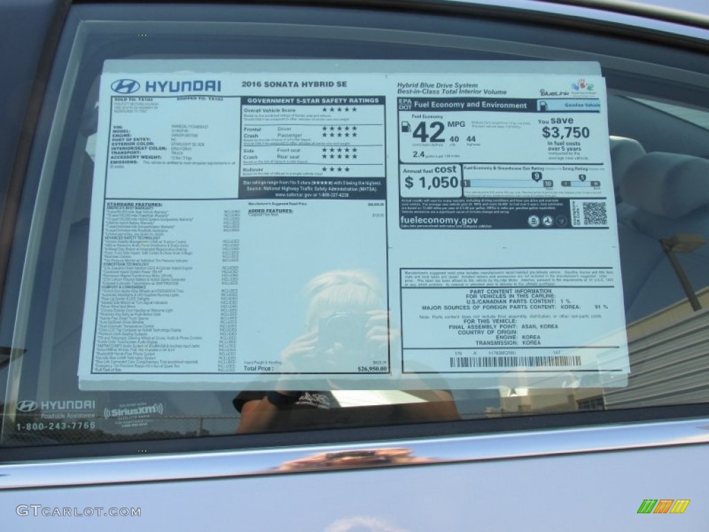 2016 Hyundai Sonata Hybrid SE Window Sticker Photo #106654856