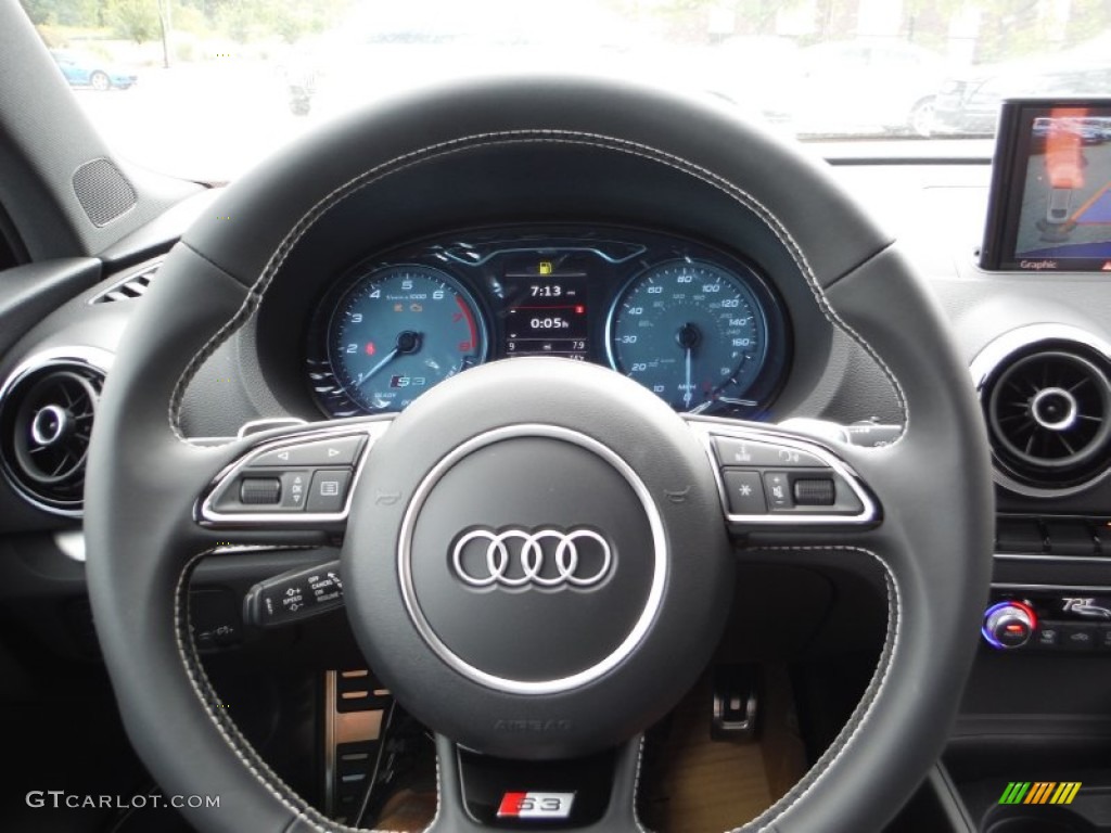 2016 Audi S3 2.0T Premium Plus quattro Black Steering Wheel Photo #106655912