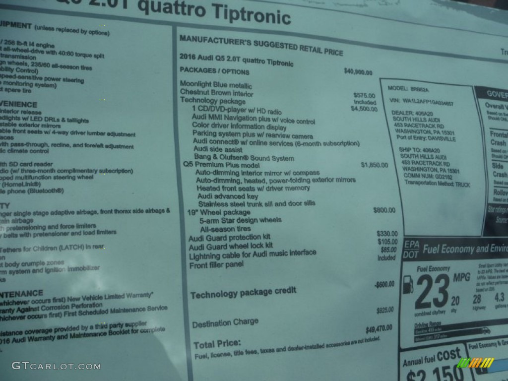 2016 Q5 2.0 TFSI Premium quattro - Moonlight Blue Metallic / Chestnut Brown photo #11