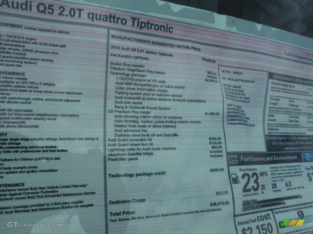 2016 Q5 2.0 TFSI Premium quattro - Scuba Blue Metallic / Titanium Gray photo #11