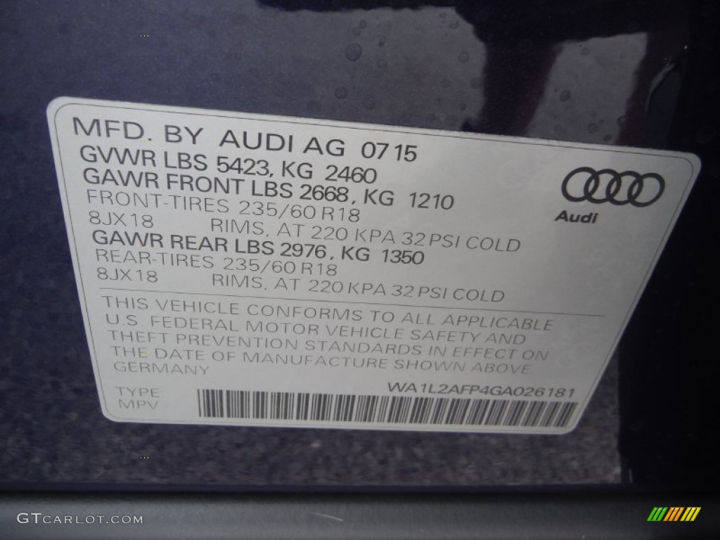 2016 Q5 2.0 TFSI Premium quattro - Scuba Blue Metallic / Titanium Gray photo #40