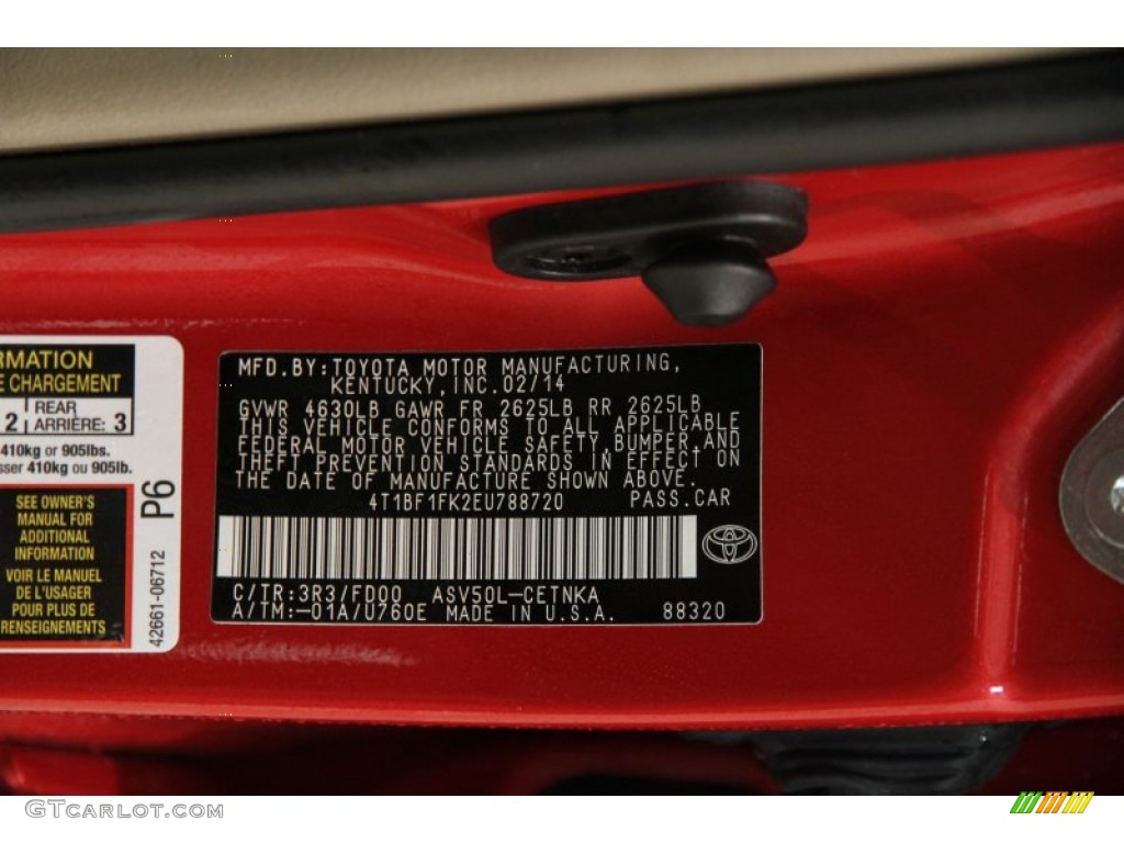 2014 Camry Color Code 3R3 for Barcelona Red Metallic Photo #106702918