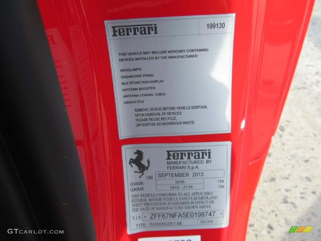 2014 Ferrari 458 Italia Info Tag Photo #106711081