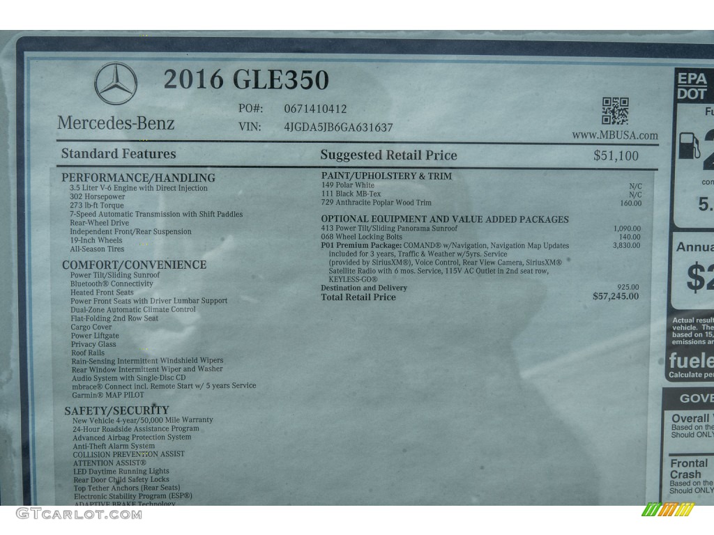 2016 Mercedes-Benz GLE 350 Window Sticker Photo #106715281