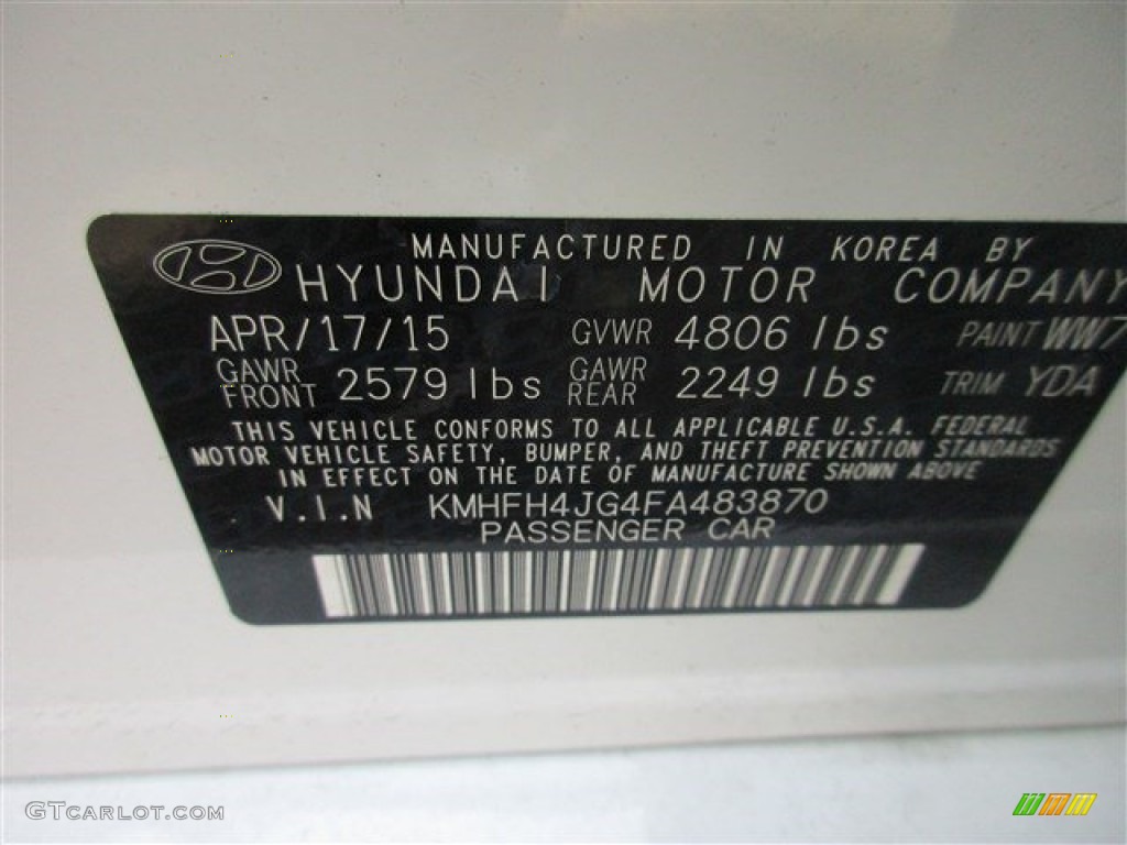 2015 Hyundai Azera Limited Color Code Photos