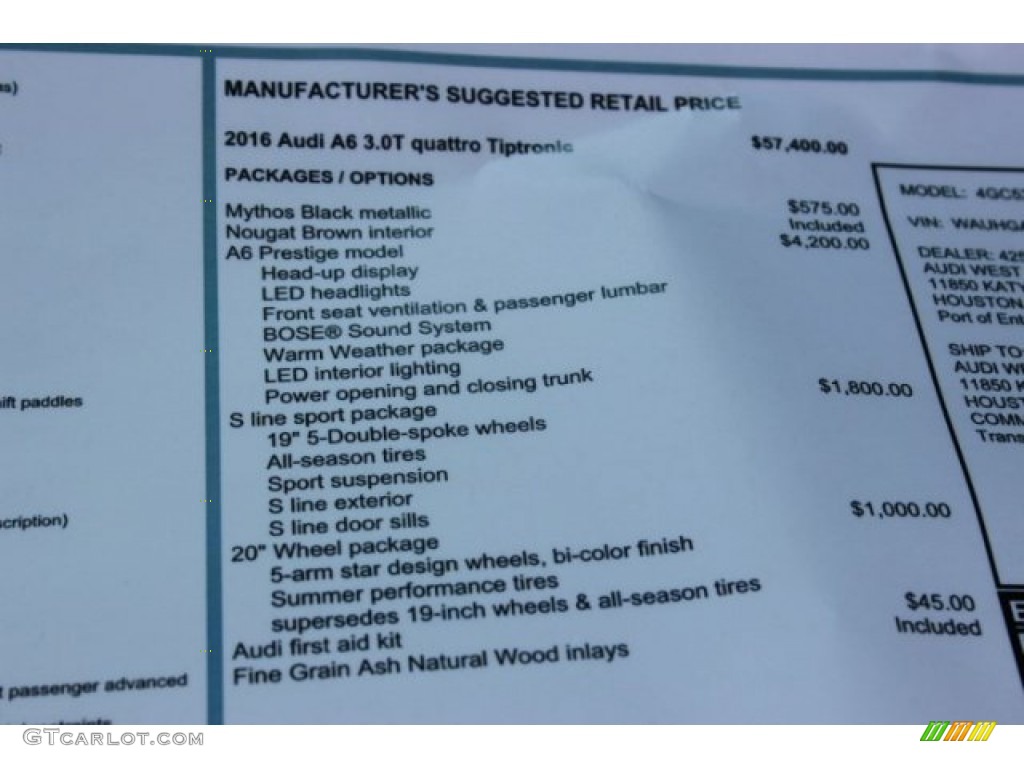 2016 Audi A6 3.0 TFSI Prestige quattro Window Sticker Photo #106750045